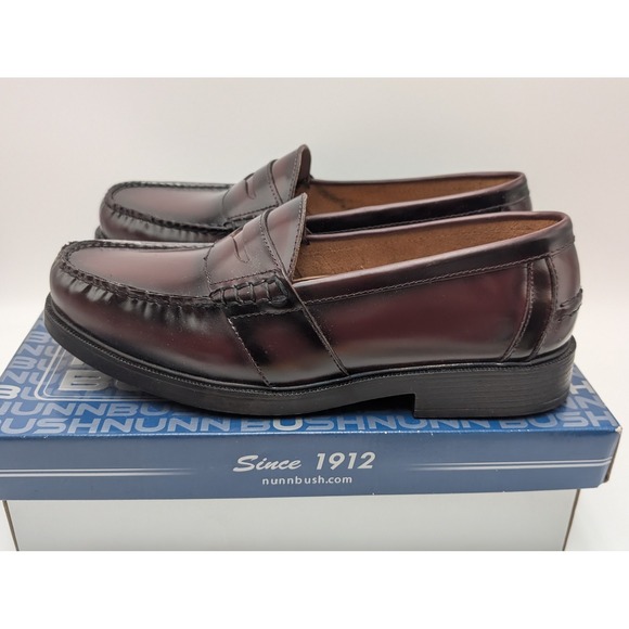 Nunn Bush Penny Loafer Mens 12 Burgundy Lincoln Leather Slip On Dress Shoes